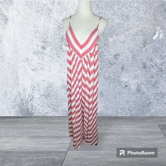 PINK CHICKEN pink and White Striped Spaghetti strapped maxi dress Size M - Image 2