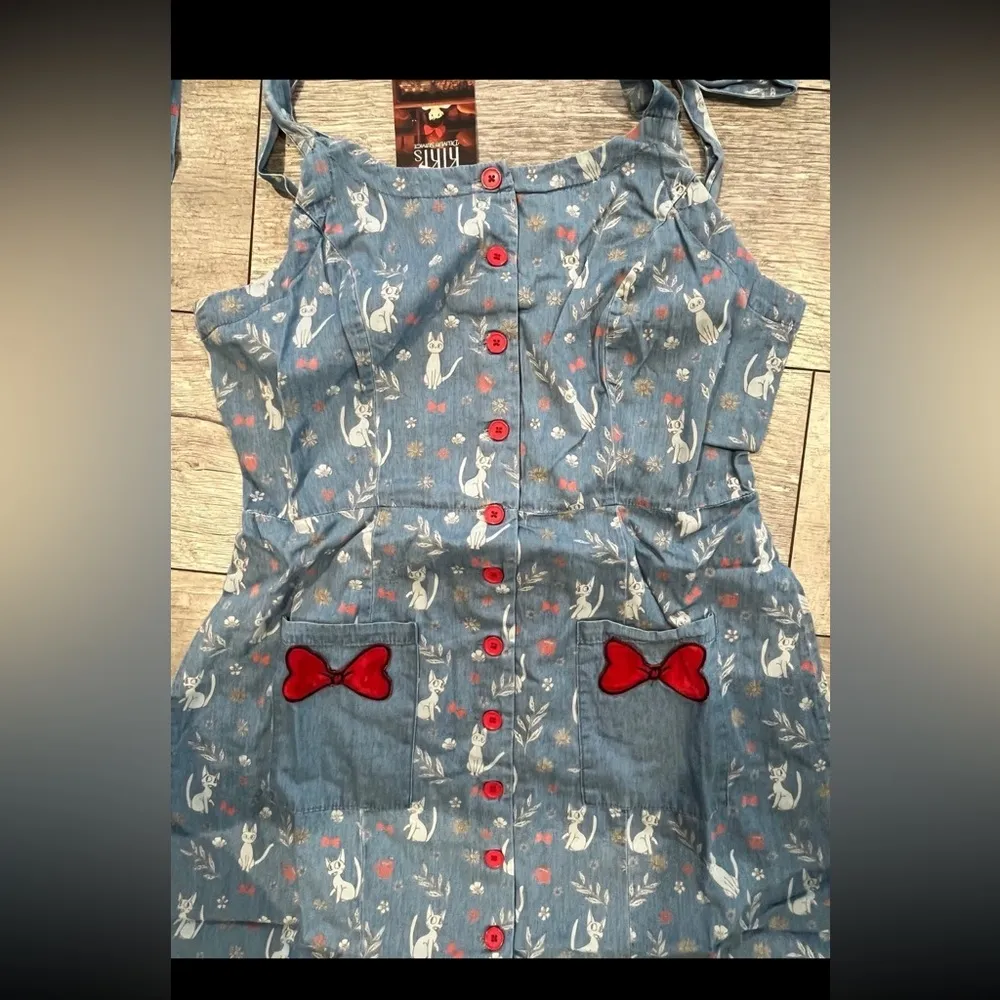 Studio Ghibli Kiki's Delivery Service Floral Jiji Allover Print Denim Tank Dress - Image 6