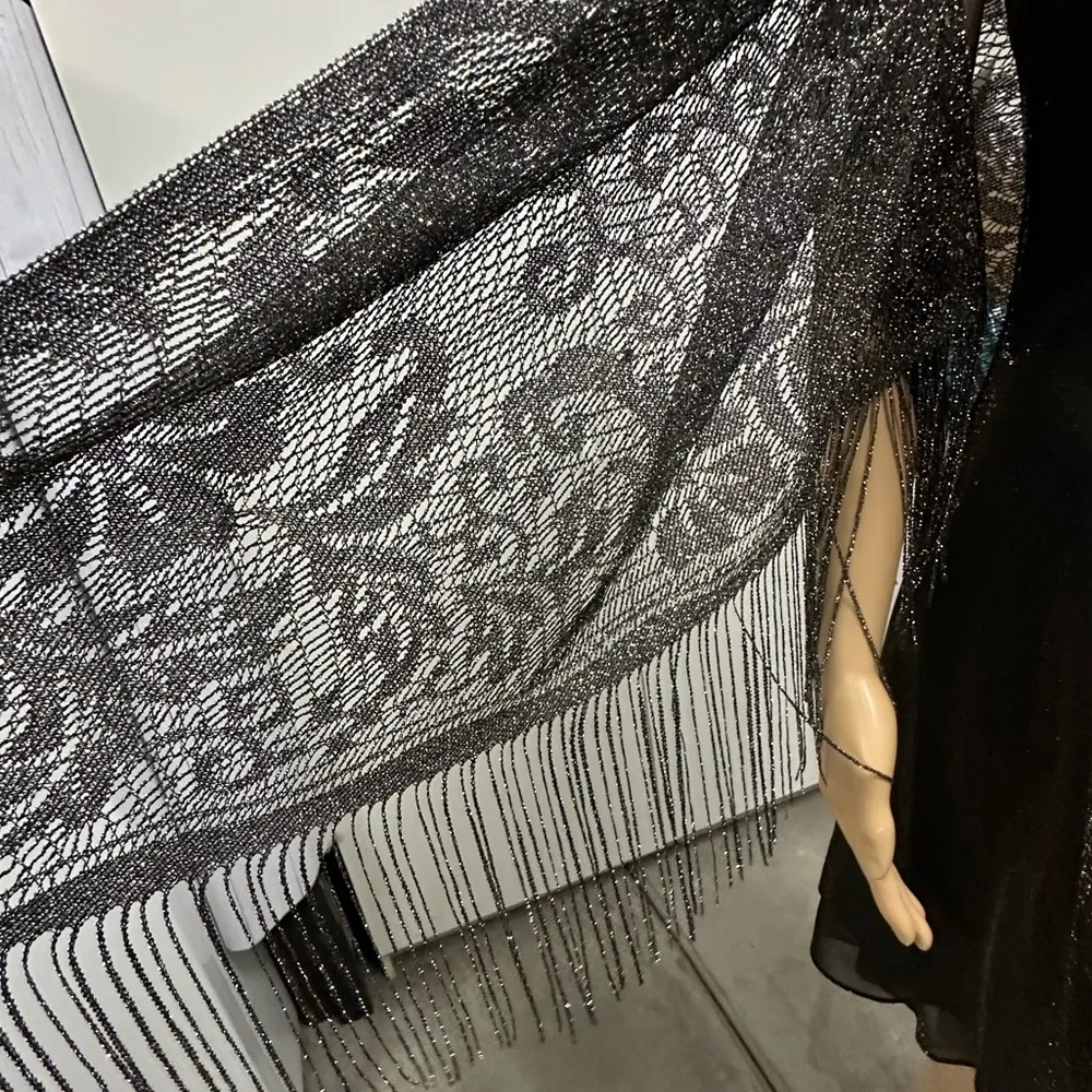Set Late Edition Vintage Sleeveless Fit Flare Sparkle Dress and Shawl Womens 8 Black - Image 6