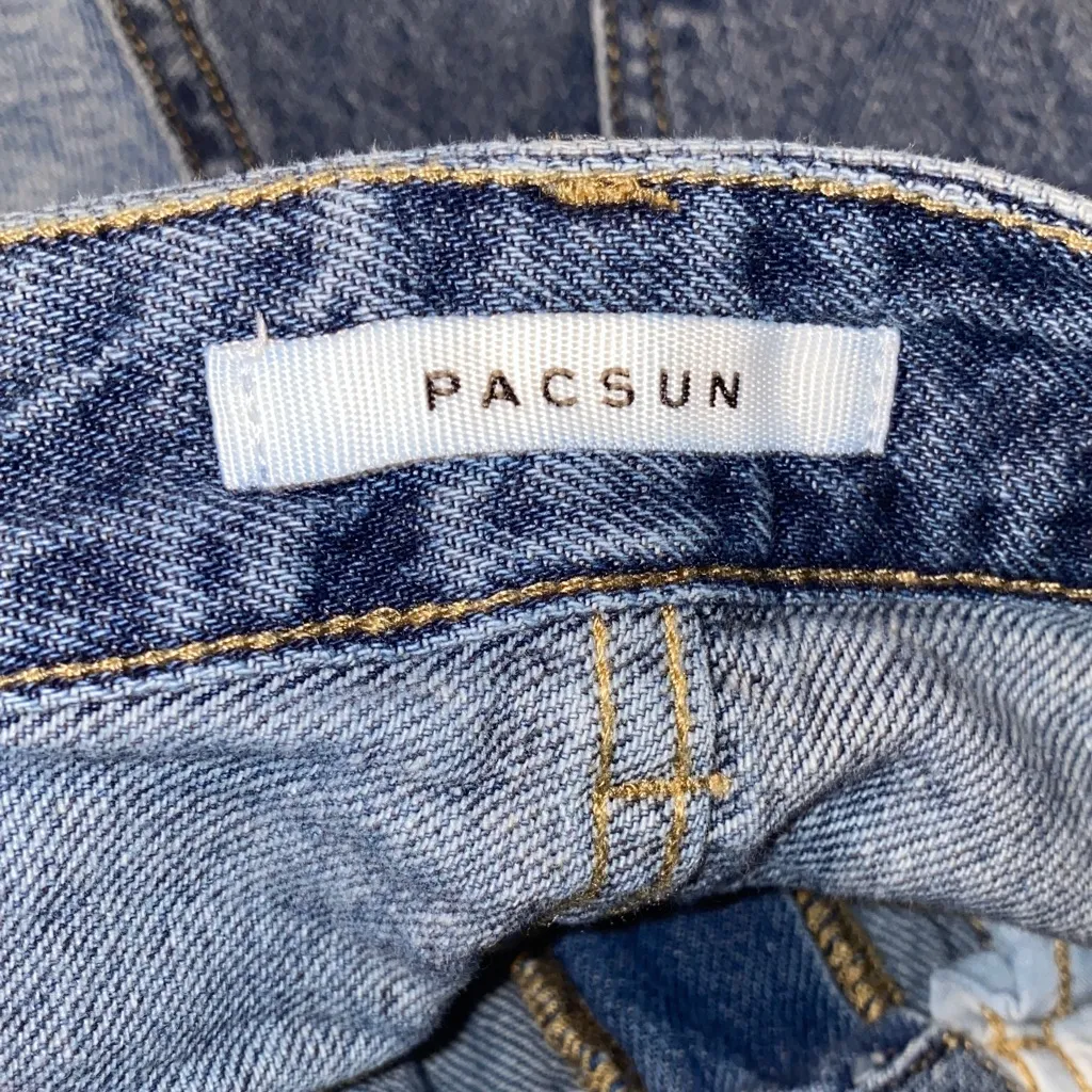 PacSun Women's Boyfriend Jeans - Dark and Light Blue Patchwork - Image 7