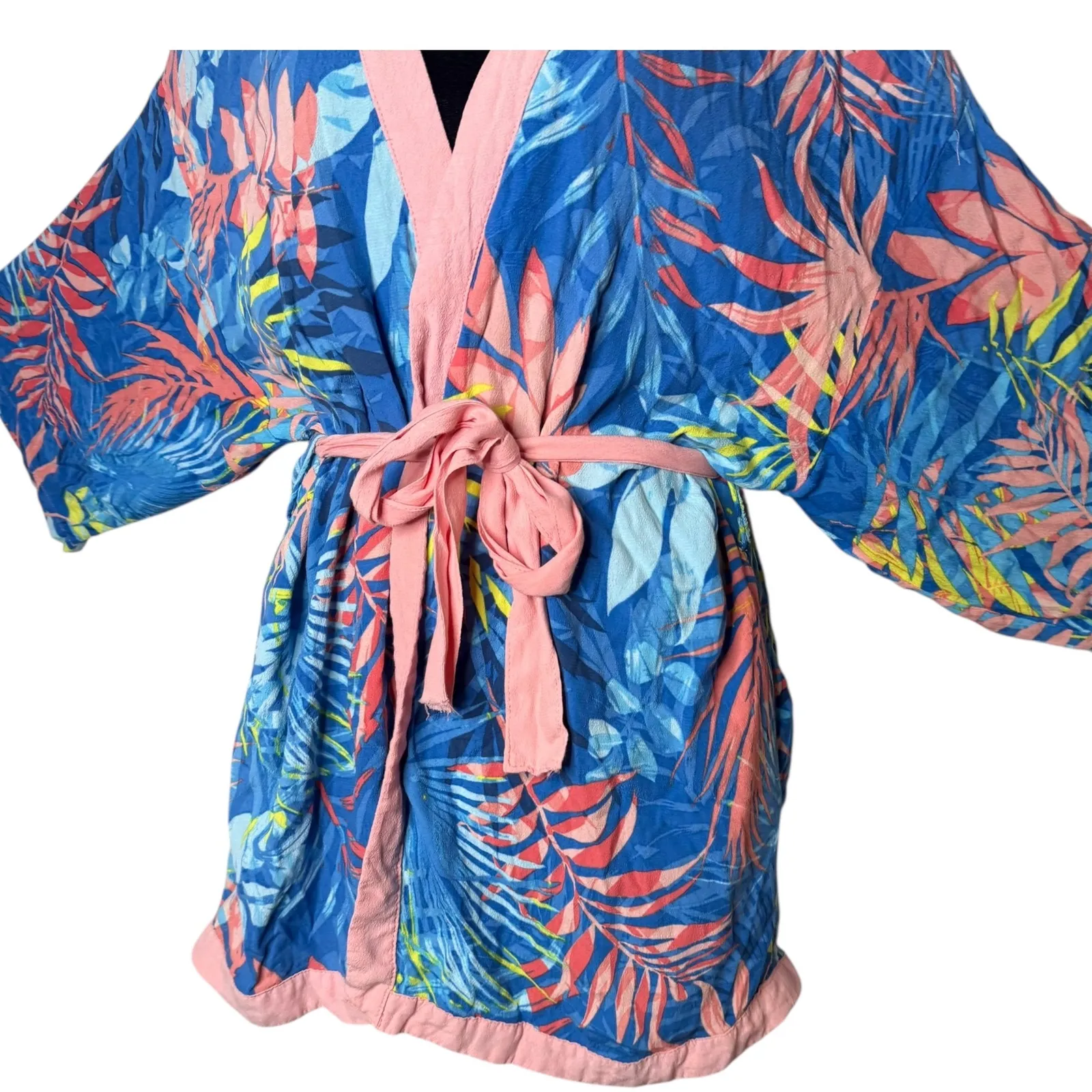 Peyton & Parker‎ Swimsuit Cover Up Kimono Size XS Tropical Resort Wear Vacation Blue - Image 2