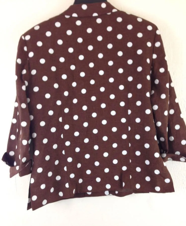 Coldwater Creek Brown White Polka Dot 3/4 Sleeve Blazer - Image 2