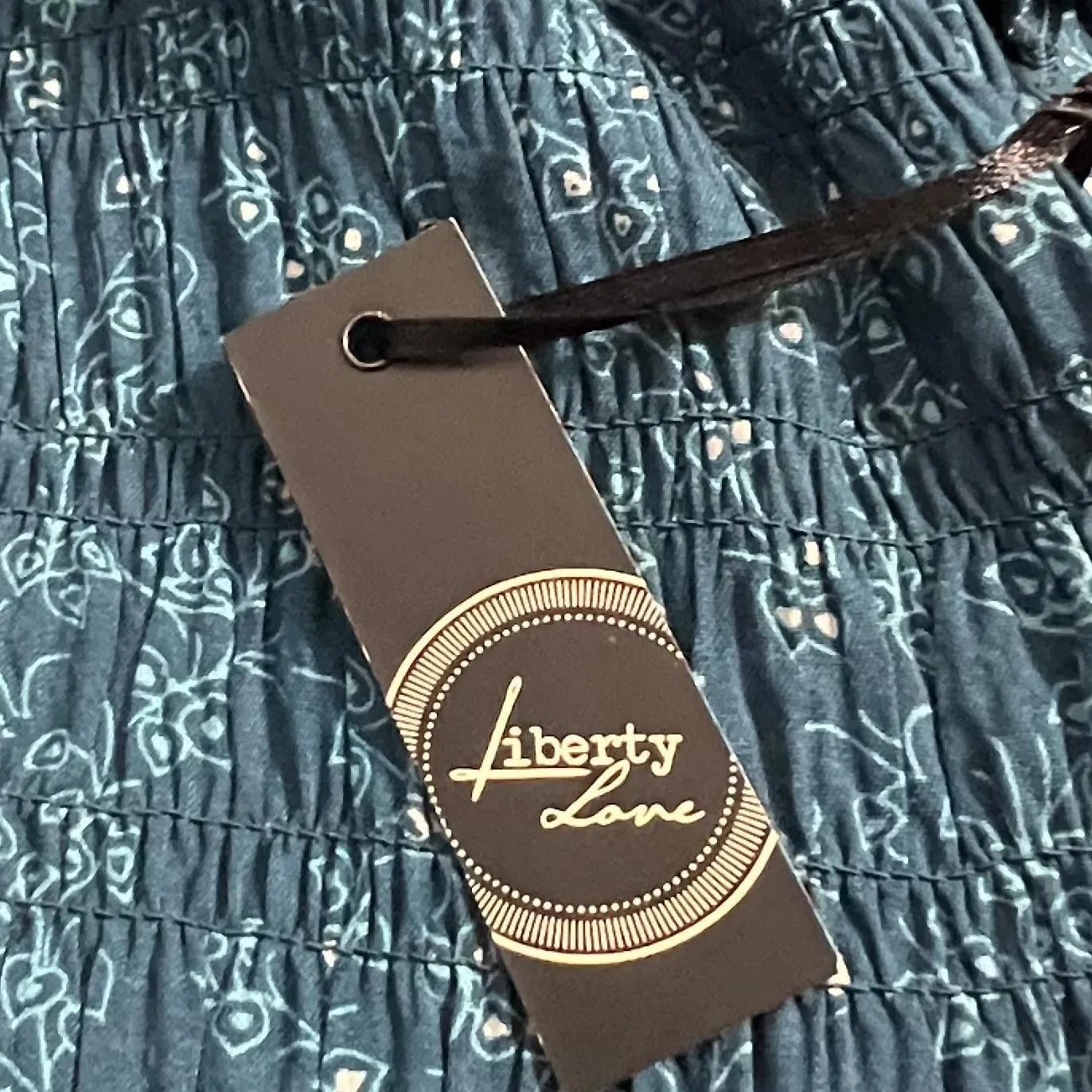 Liberty Love Dress Womens Large Blue Ruffle Mini Floral Smocked Cap Sleeve New - Image 7