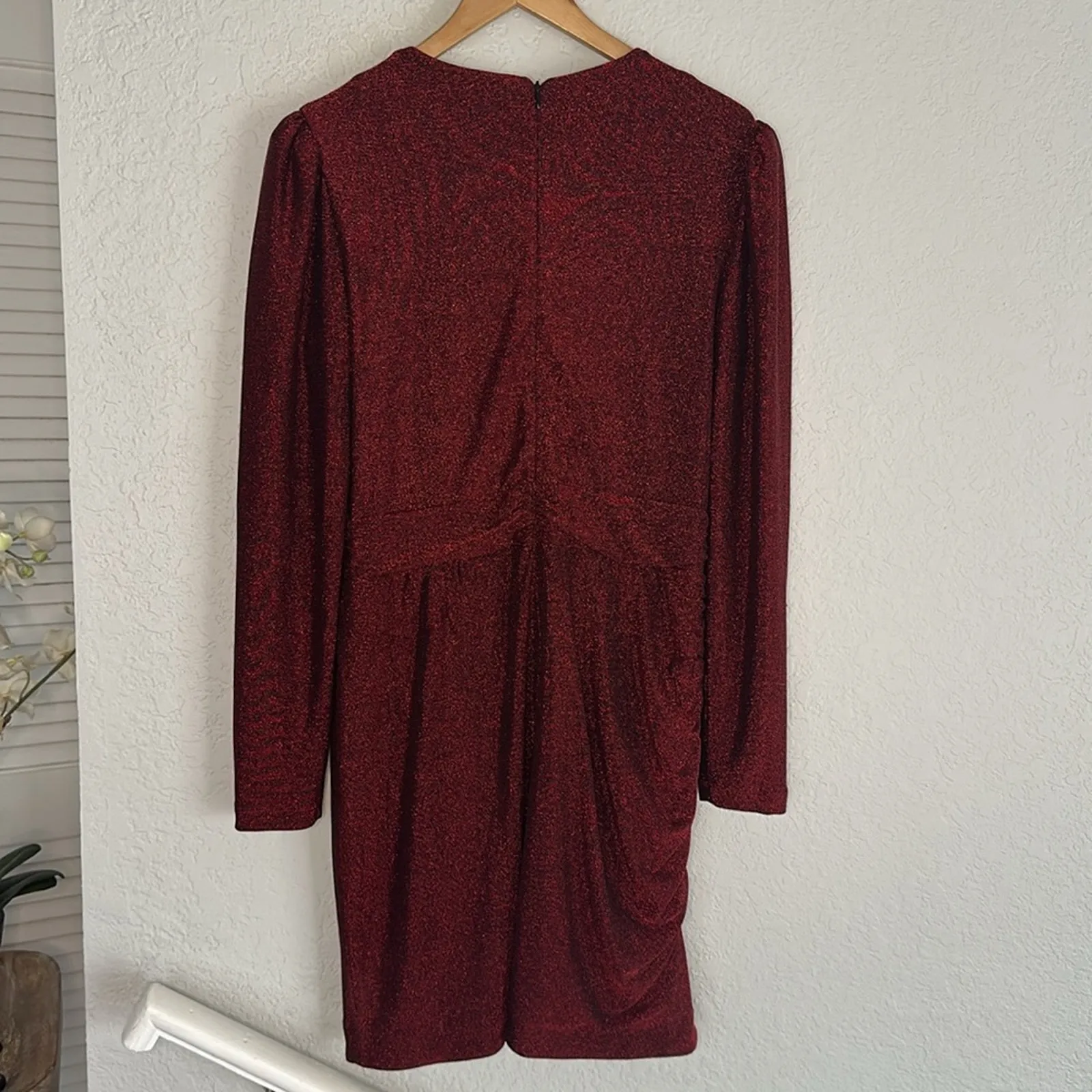 NEW Alex Marie Bodycon Red Metallic Faux Wrap Dress Valentines Cocktail Party - Image 6