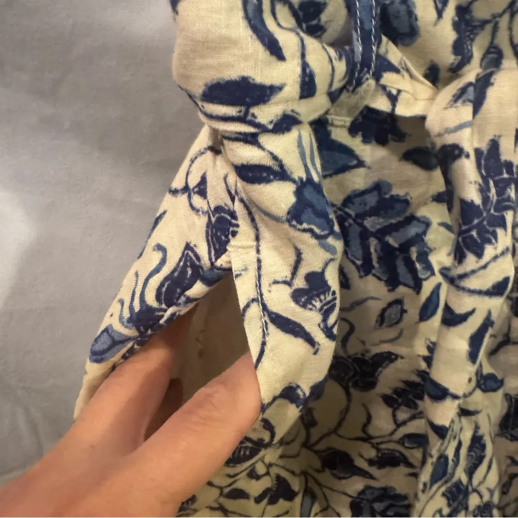 Rachel Zoe Blue and Cream 100% Linen Bubble Midi Skirt with Tie Front - Image 6