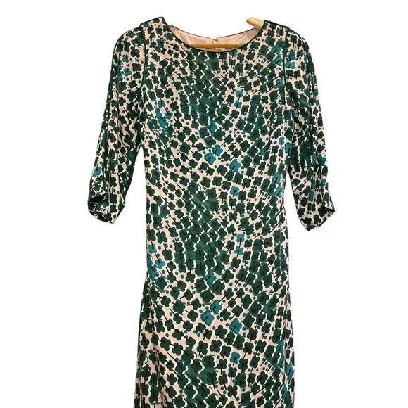 Boden Floral Kelly Green & Pink Four‎ Leaf Clover Sheath Belted Tie Dress US 6R Size 6 - Image 7
