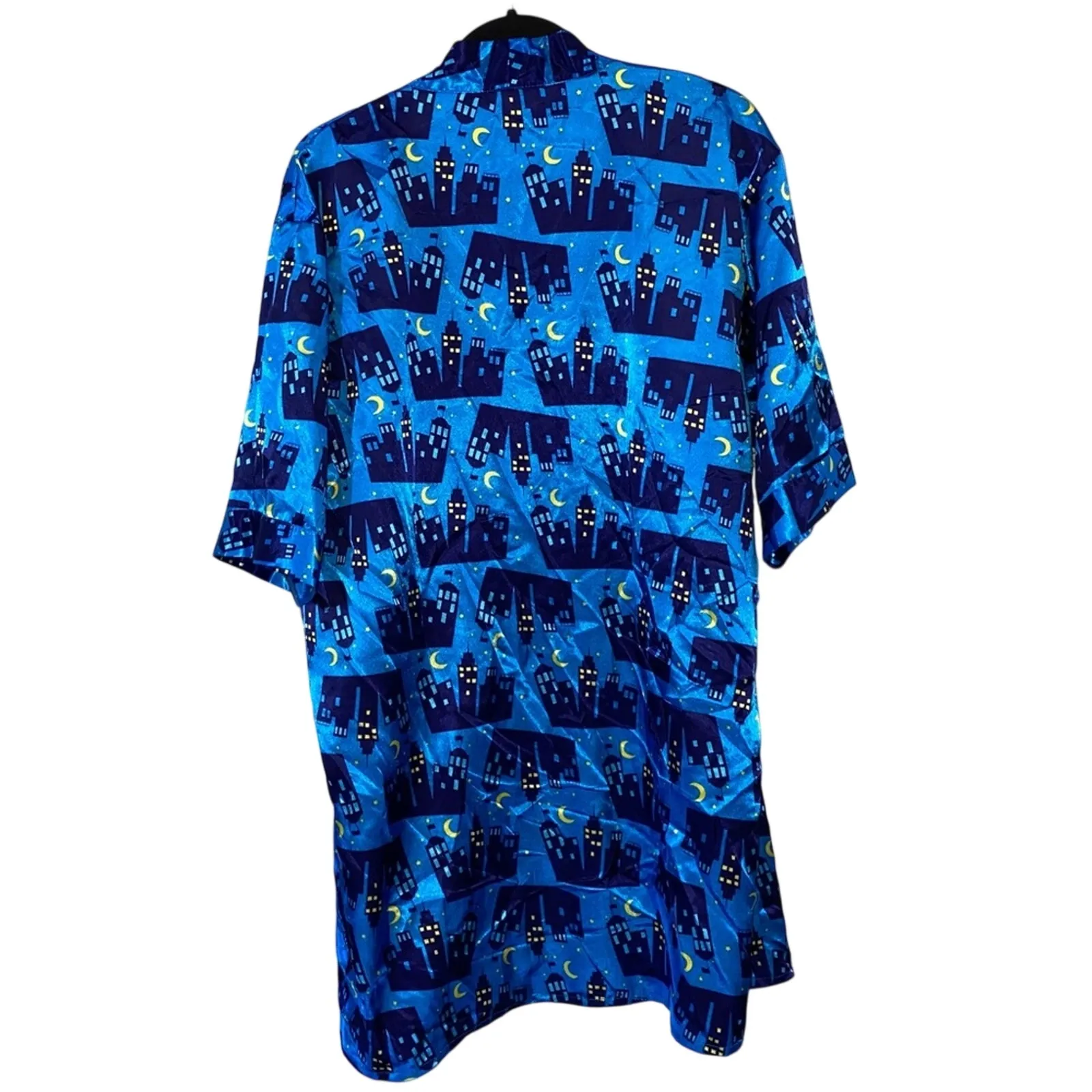 Miss Fifi Vintage Cityscape at Night Graphic Satin Robe & Bottoms Blue Size L - Image 4