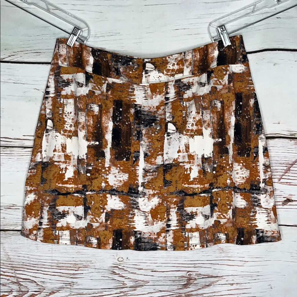 Susan Graver Size 20W Brown & White Abstract Print Swim Skort - Skirt w/ Shorts - Image 2