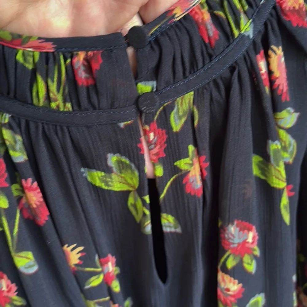 Like New Point Sur J. Crew Blue Floral High Neck Ruffle Dress Size 14 - Image 7