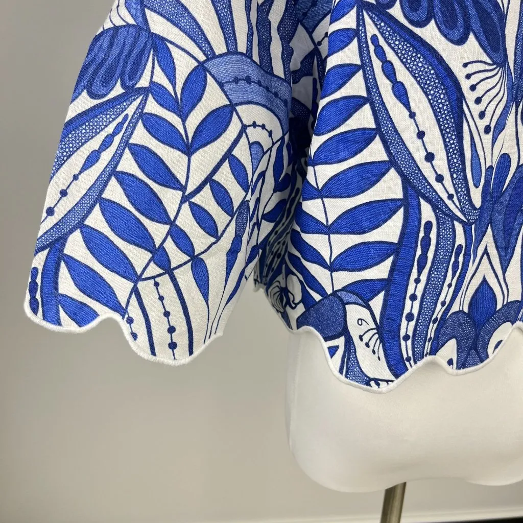 NWOT Farm Rio Linen Lace Nature Short-Sleeve Crop Wavy Blouse Size S Blue - Image 7