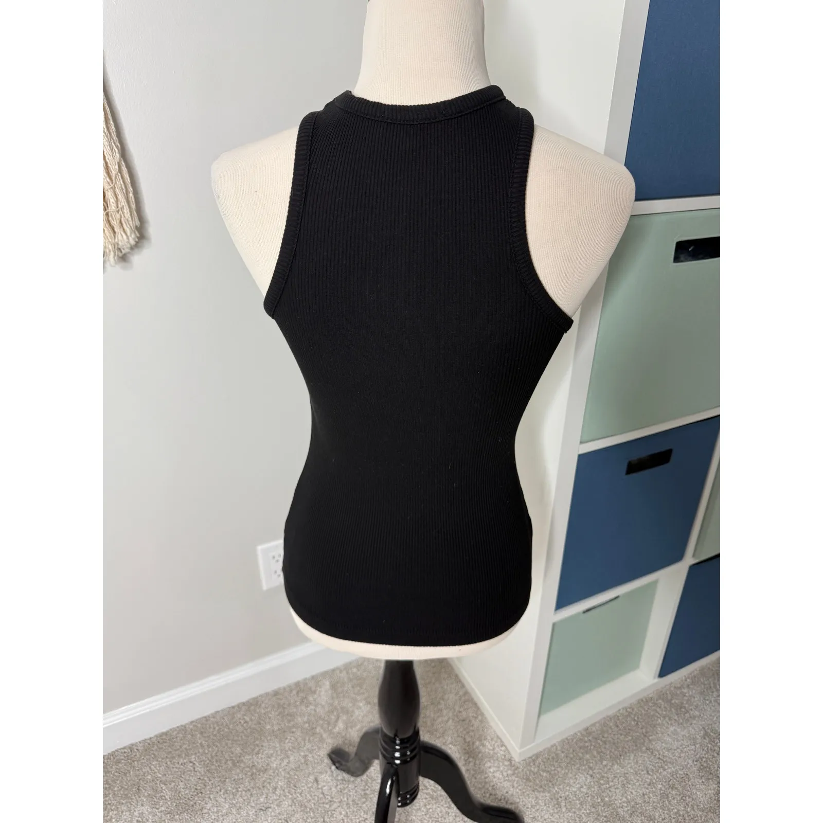 Agolde Black Ribbed Bea Cutaway Tank Top High Neck Sleeveless Shirt Small - Image 3