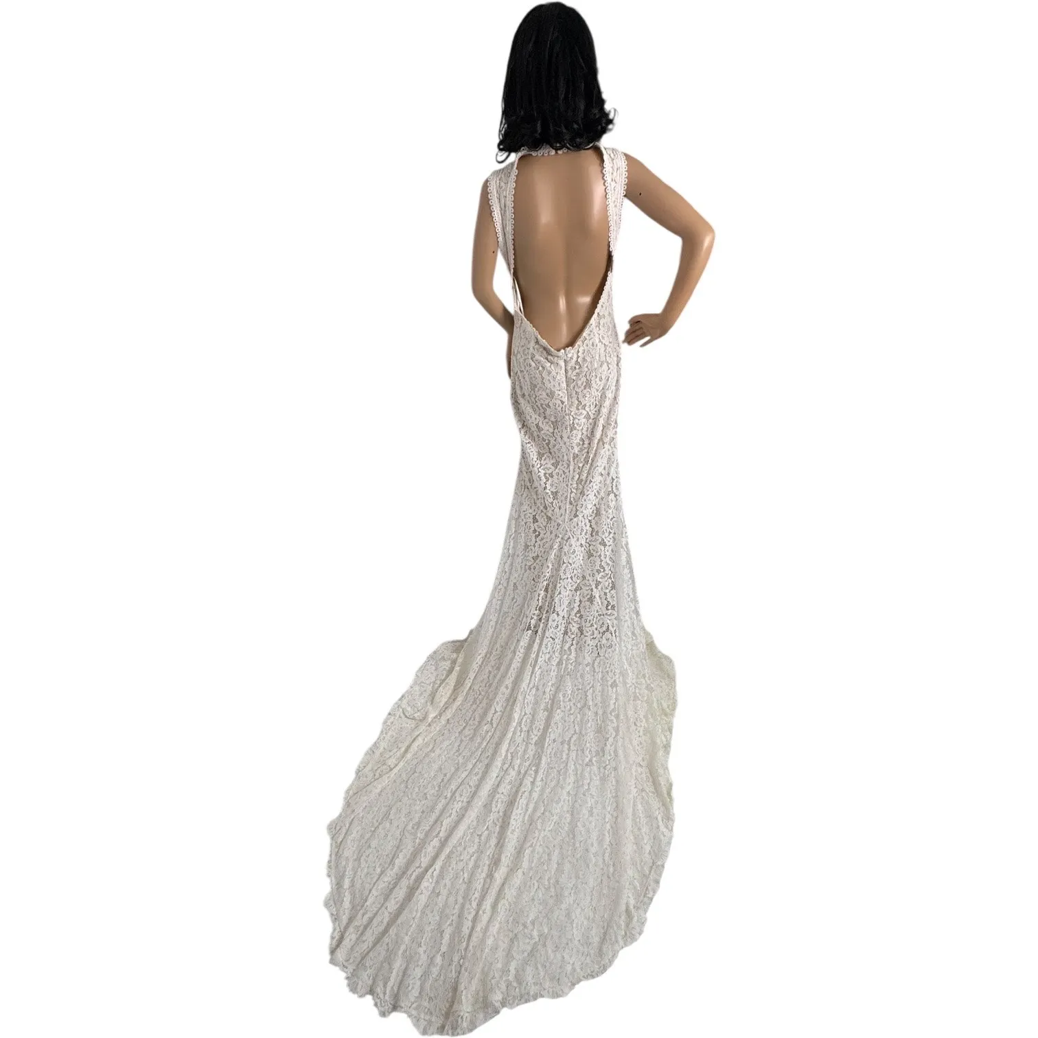 Lulus XL Ivory Lace Open Back Bridal Gown With Train NWT - Image 4