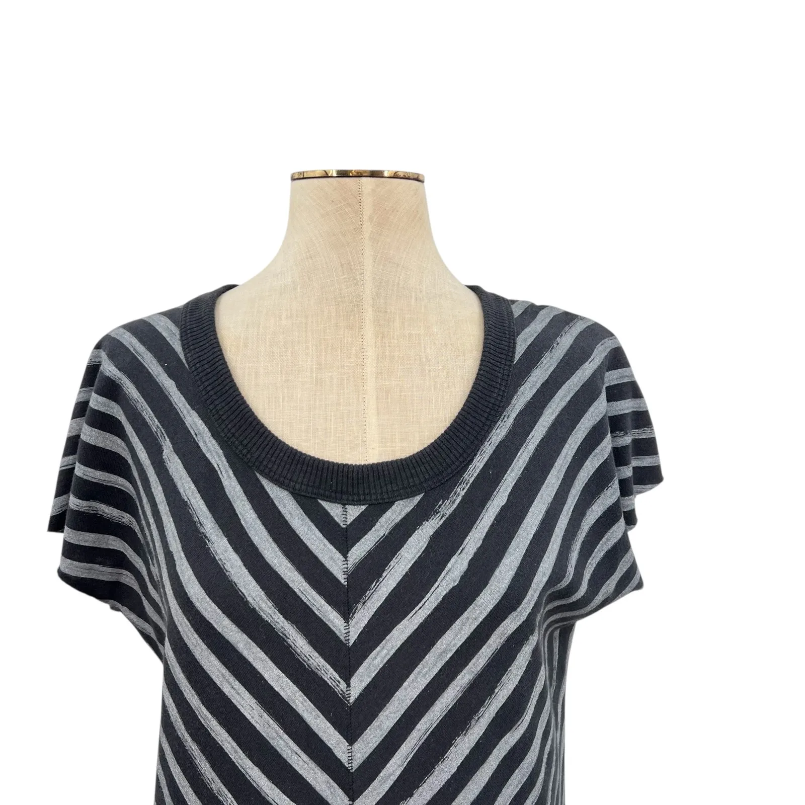 Rag & Bone Striped Tee Shirt‎ T-Shirt Dress Drawstring Short Sleeve Gray Medium - Image 2