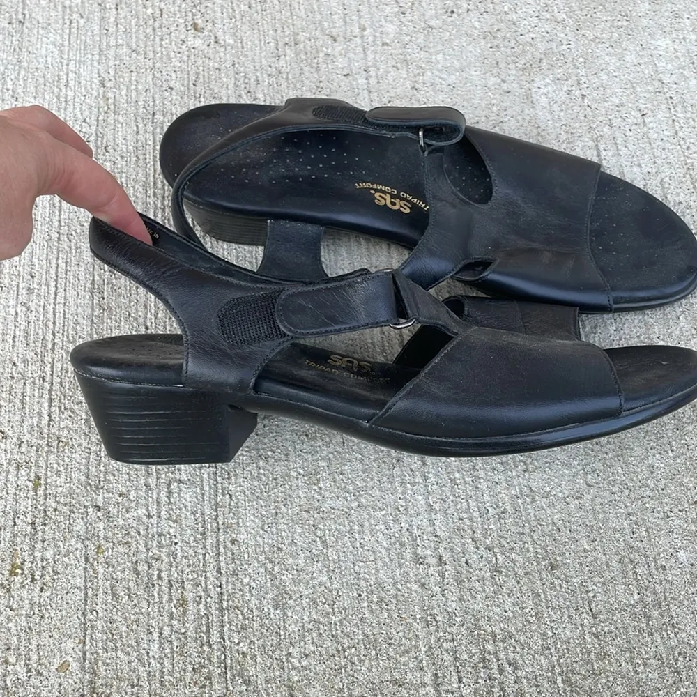 SAS womens black sandals heels pumps Mature Classic Traditional Comfy Size 11W - Image 3