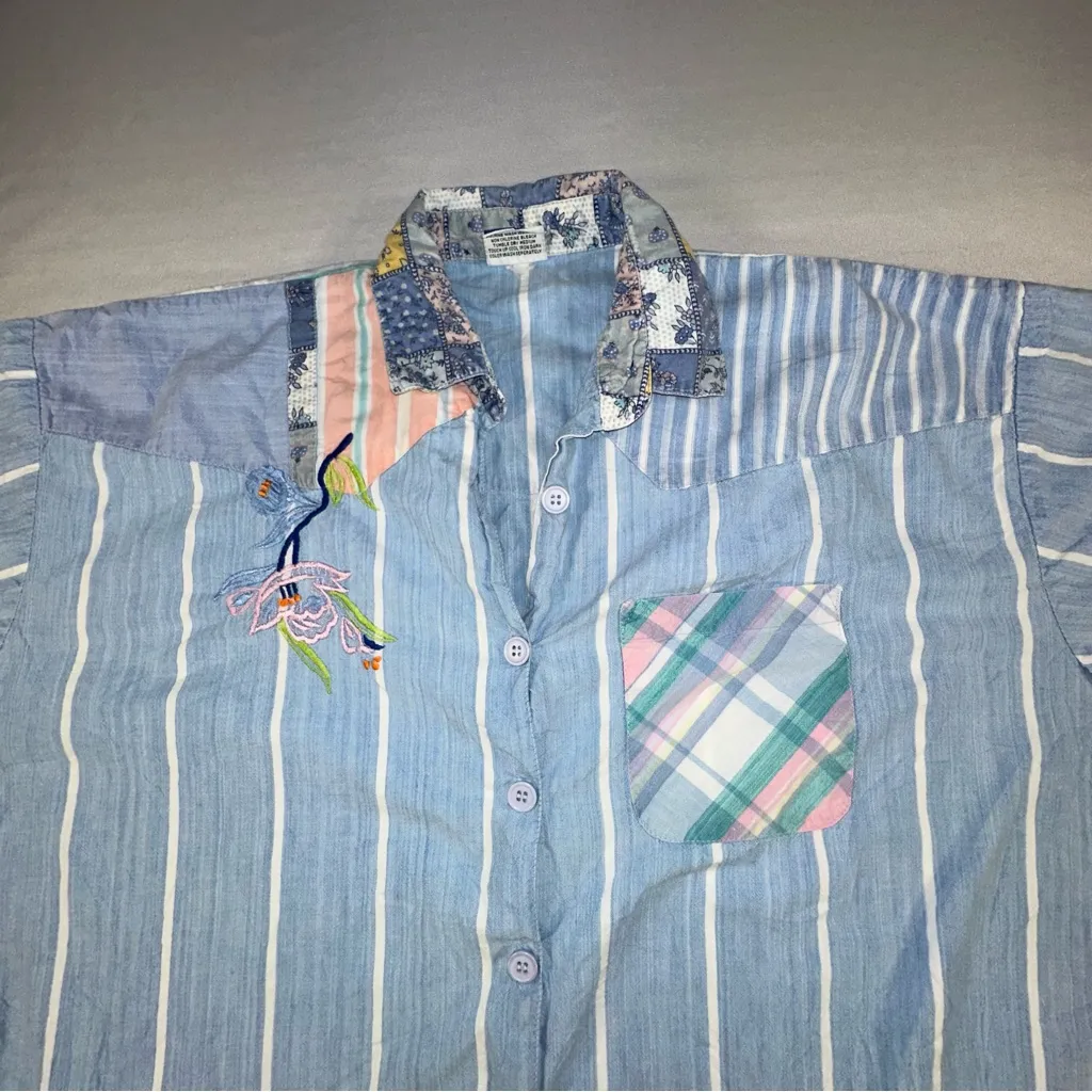 Vintage Patchwork Dress Made In Pakistan Chandni Cotton, One Size Fits All Blue - Image 11