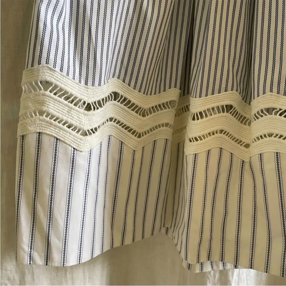 Sea New York blue & white stripe cotton midi dress with lace detail. Size 0. - Image 5