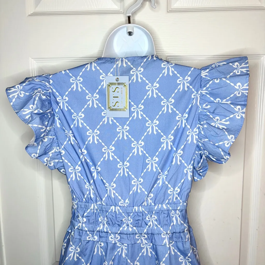 Sail to Sable Blue Hydrangea Bow Print Flutter Sleeve Vneck Maxi Dress XS NWT - Image 10