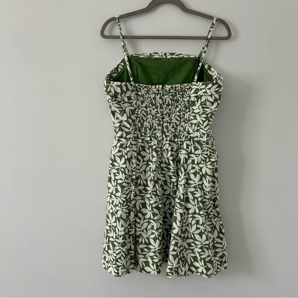 Abercrombie & Fitch Green White Linen Leaf Print Convertible Mini Dress L - Image 2