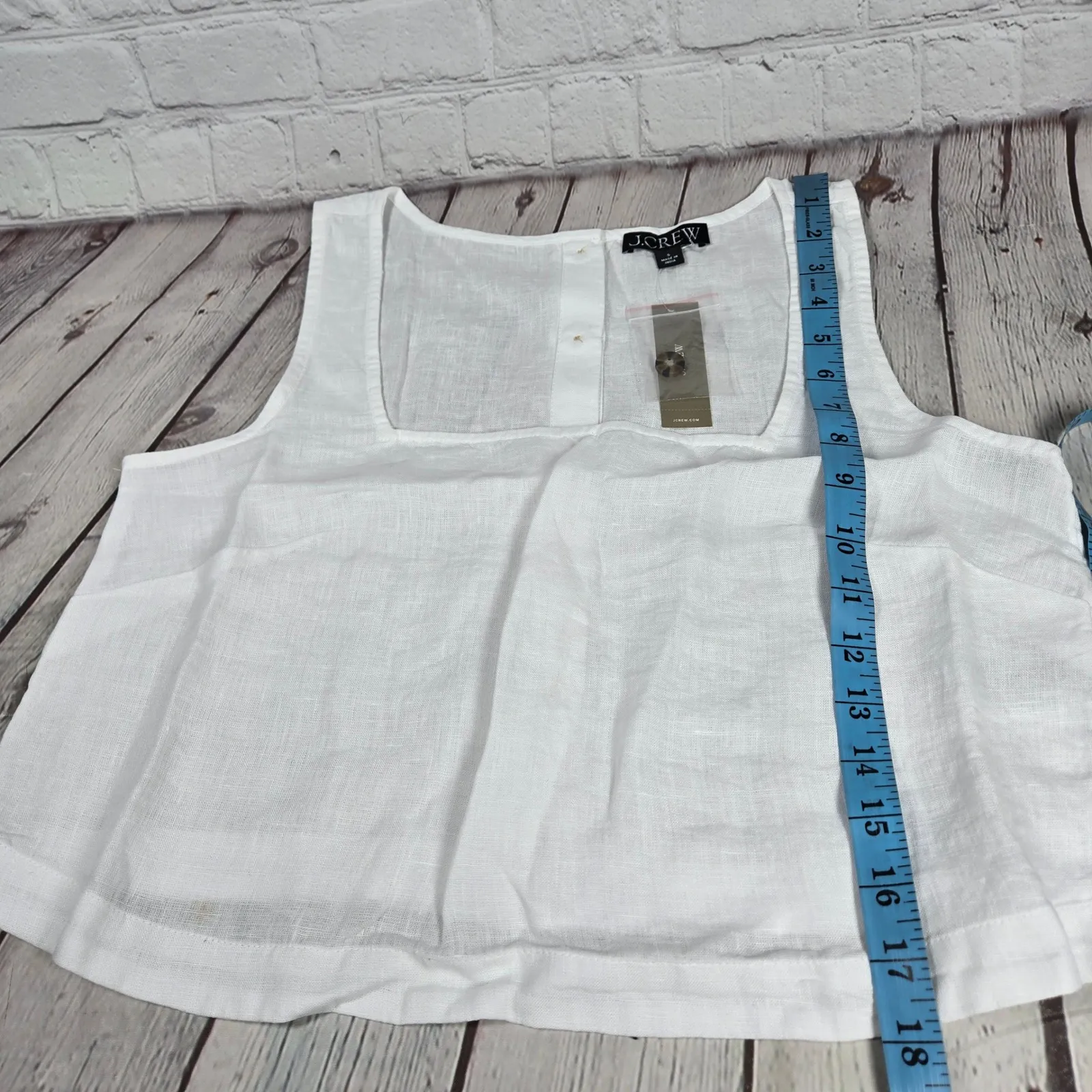 J.Crew White Linen Square Neck Sleeveless Button Back Crop Top New S CK494‎ - Image 7
