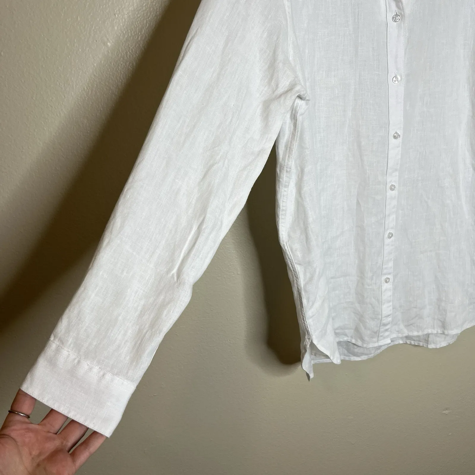 Barbour Marine Shirt Women's White Shirt 10 Linen Relaxed Fit Minimalist Preppy - Image 5