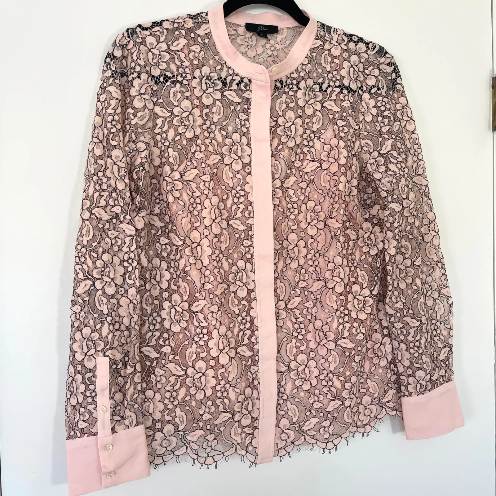 J. Crew Pink Lace Button Up Top Blouse Long Sleeve Size 4 J8168 Coquette - Image 3