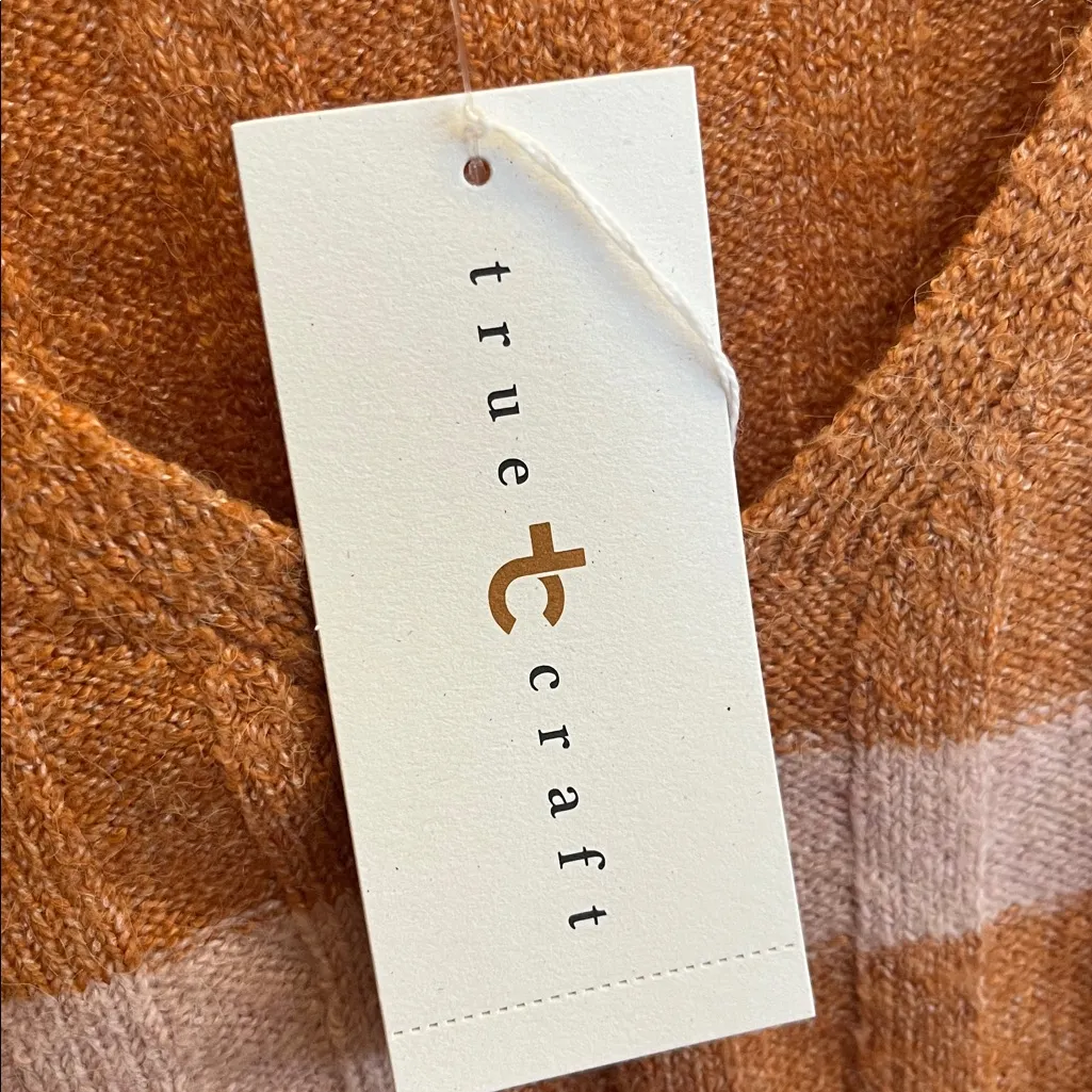 70s Vibe True Craft V-Neck Sweater - Brown and Cream Stripes Cropped New - Image 6