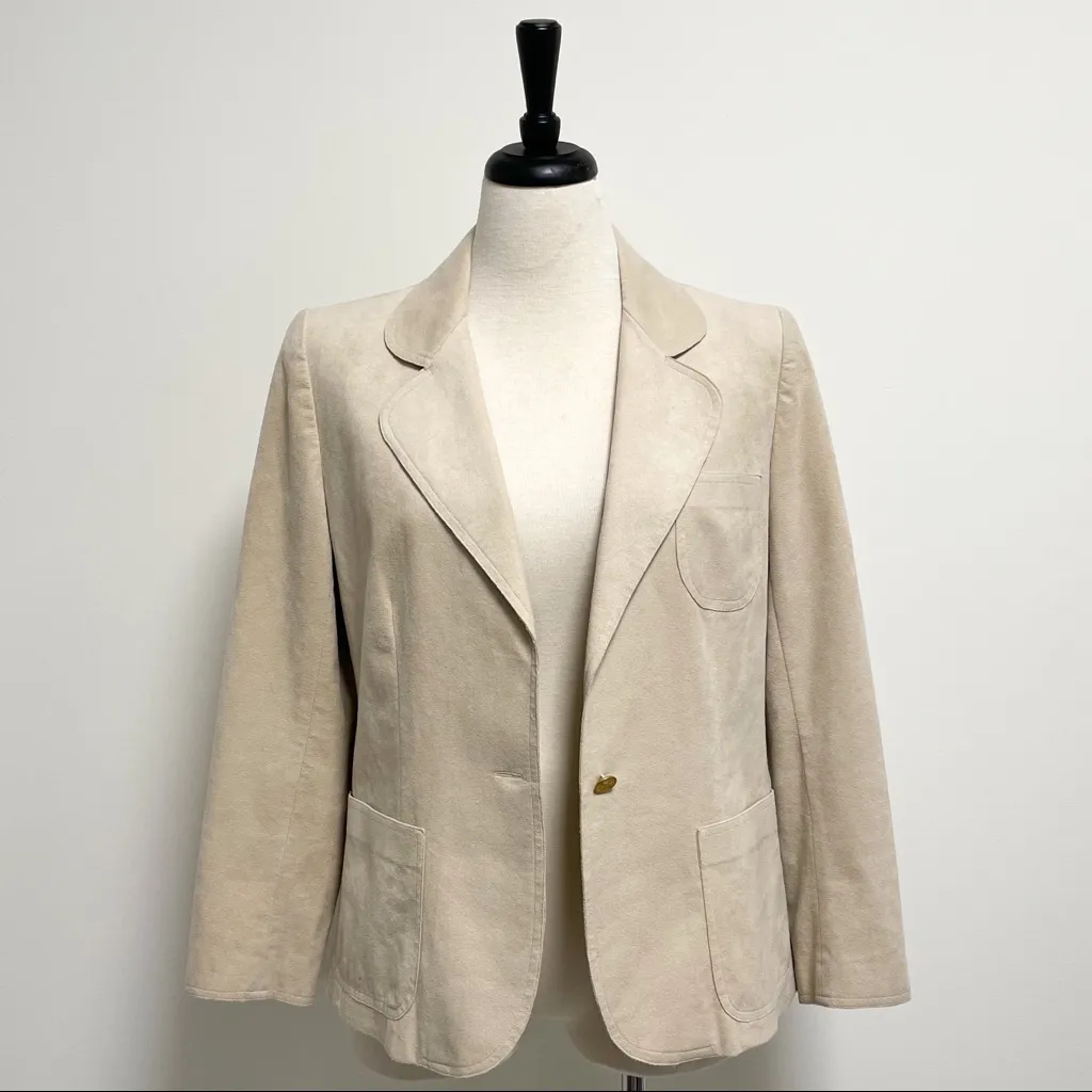 Abe Schrader Vintage Faux Suede Beige Button Gold Size 12 - Image 2