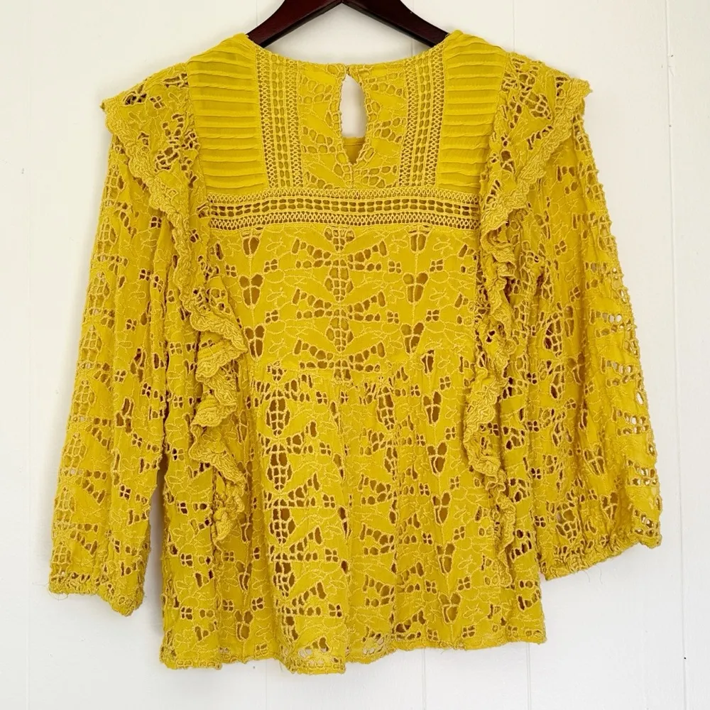 ANTHROPOLOGIE Clementine Blouse Eyelet Ruffle Puffed Sleeve Top Size 2 - Image 3