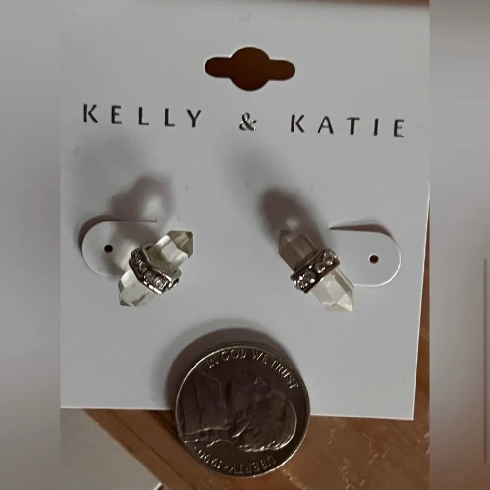 Silver Tone Crystal & Acrylic Chard Stud Earrings - Image 2