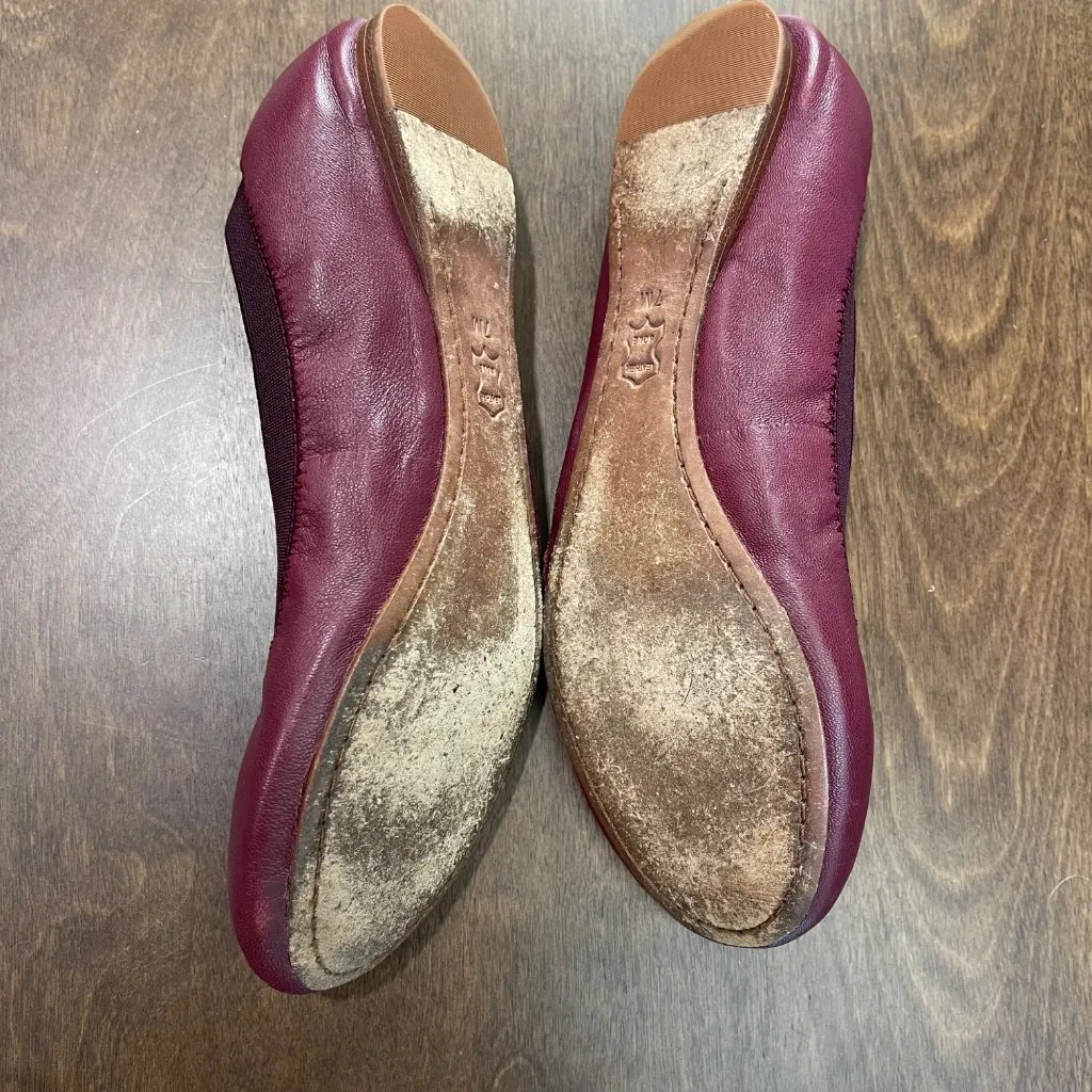 TORY BURCH Caroline 2 Leather Ballet Flat Women's Size 7M Gold Logo Wild Plum‎ - Image 9