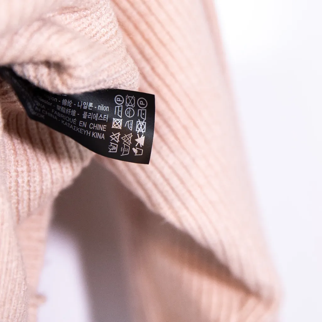 Zara Ribbed Knit Stretch Crew Neck Bow Tie Back Pullover Sweater Pink Neutral S - Image 3