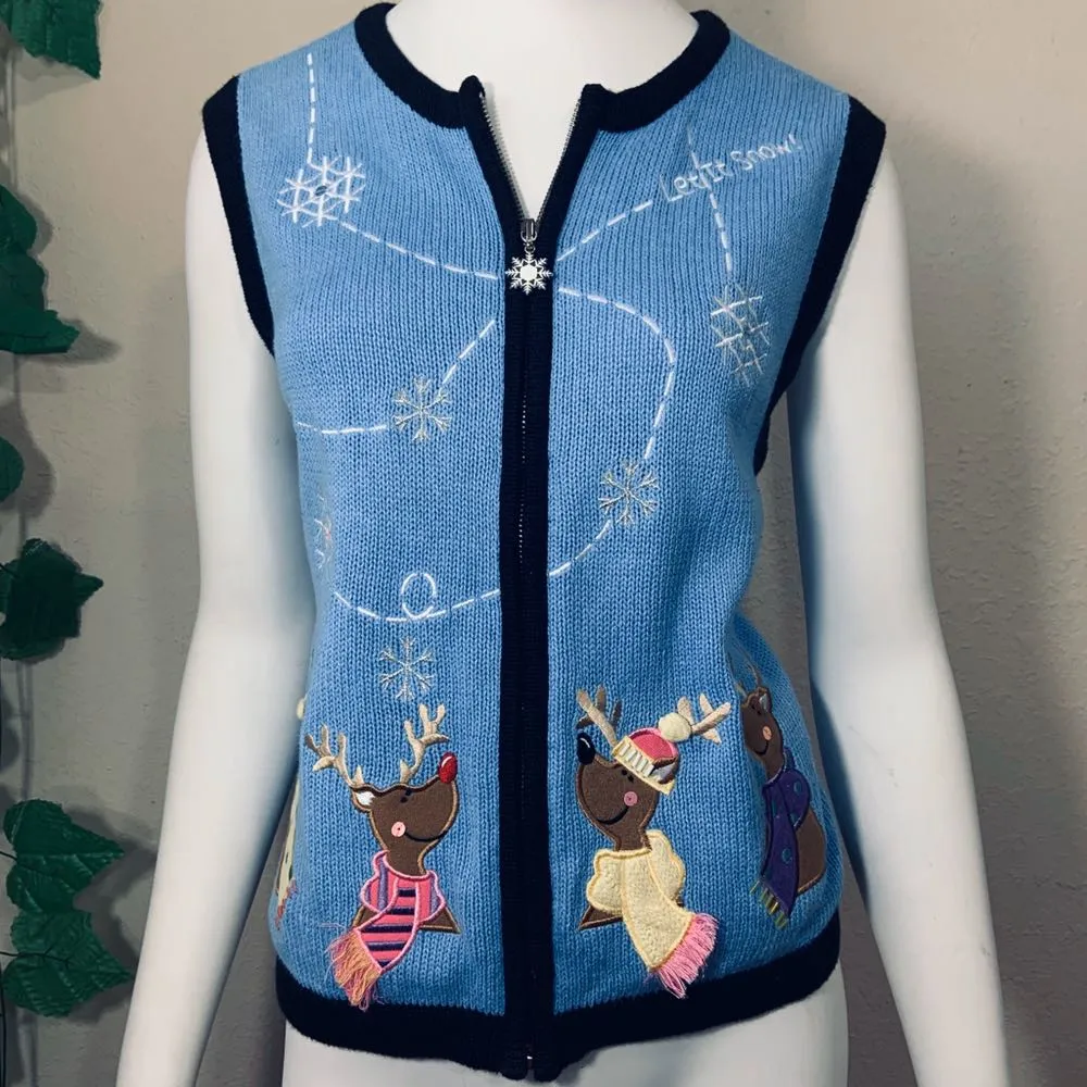 Bechamel Winter Reindeer Snowy Sweater Vest Blue Size M - Image 6