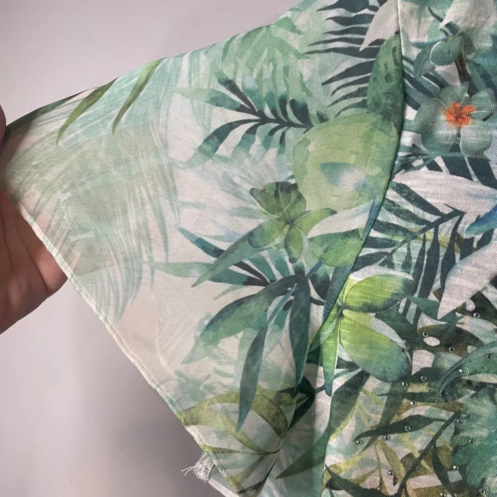 Womens Rhinestone Tropical Vacay Blouse Chiffon Sleeves Pullover T - Image 4