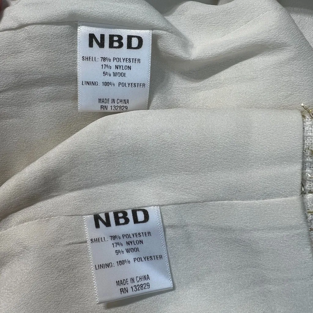 NBD Blair Mini Skirt Shawna‎ Crop Top Set M Tweed Ivory Metallic Gold Fringe - Image 10