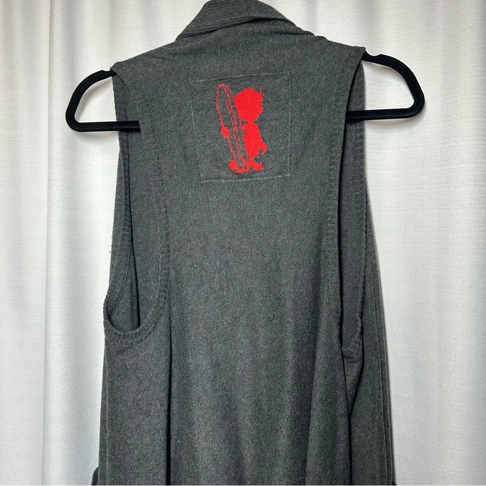 Hollister Cozy Baby Gray Sweater Shawl Vest Fringe M L Boho Pockets Rabbit Hair - Image 6