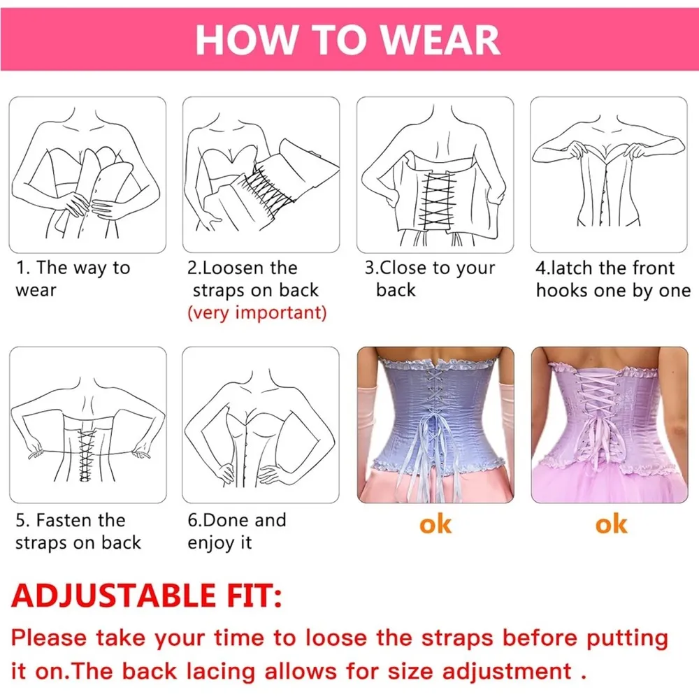 Pink Strapless Corset Top, Bustier Shapewear, Lace Waist Push Up Size XS - Image 6