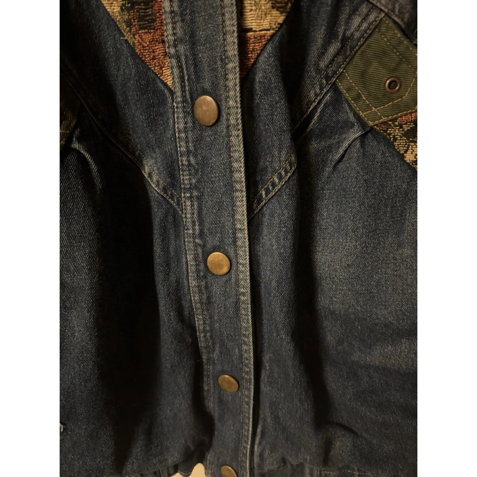 Vintage 90's Blair Patchwork Denim Jacket XL Southwestern Tapestry Western Coat - Image 8