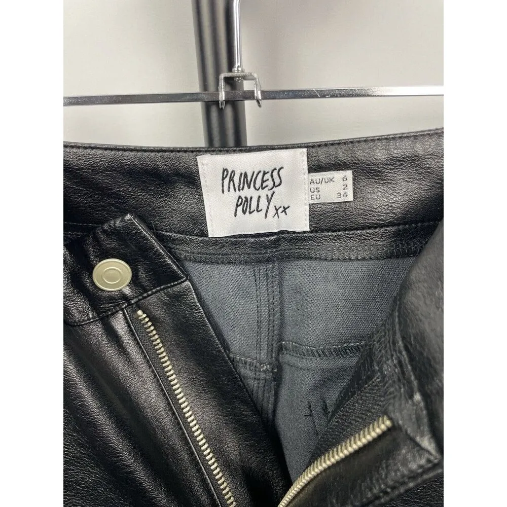 Princess Polly Black Macey Faux Leather‎ High Rise Straight Leg Vegan Pants Sz 2 - Image 8