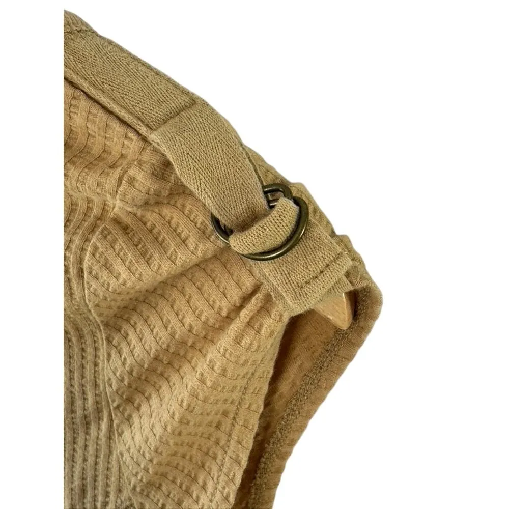 Calvin Klein Y2K Tan Cap Sleeve Ribbed Scoop Neck Top Sz Large Buckle Sleeves - Image 4