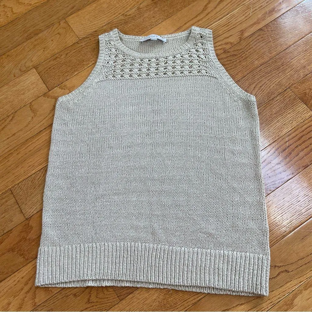 Loft Chunky Crochet Knit Sleeveless Sweater Tank Romantic Beige Sz LP - Image 5