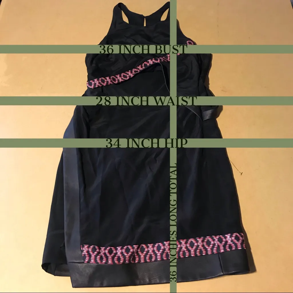 THAKOON ADDITION BLACK SILK DRESS WITH LAMBSKIN LEATHER TRIM AND RED PATTERN (6) - Image 13