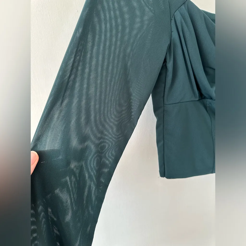 Kirious Dark Green Cropped Blouse with Mesh Sleeves - Image 3