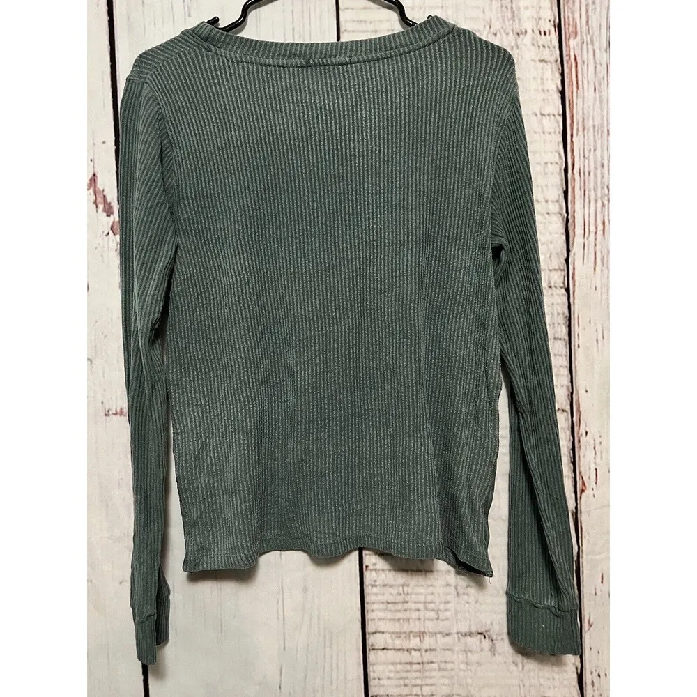 Beyond Yoga Your Line Buttoned Boxy Rib Pullover Teal Long Sleeve - Size Small - Image 3