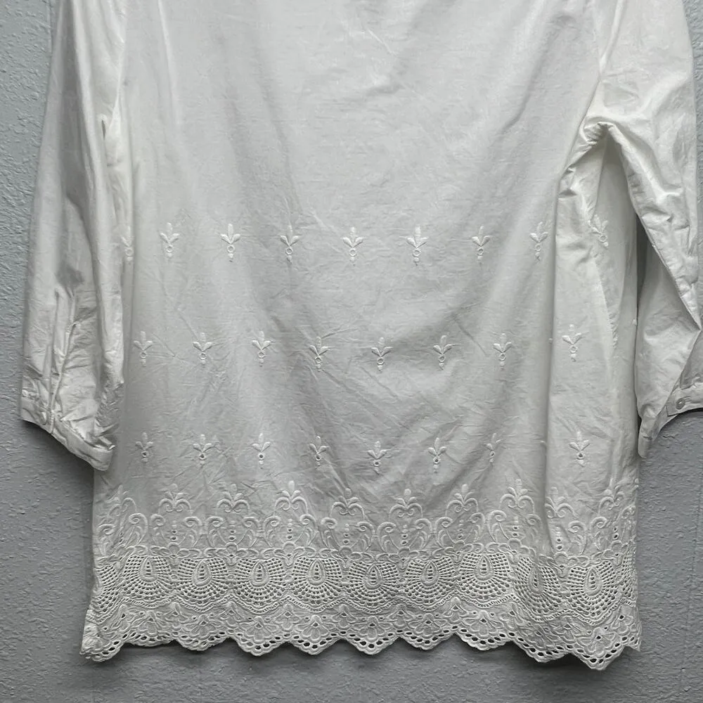 FDJ Women's Garden Core Peasant Coastal Embroidered Crochet Vacation Top Size 4 White - Image 8