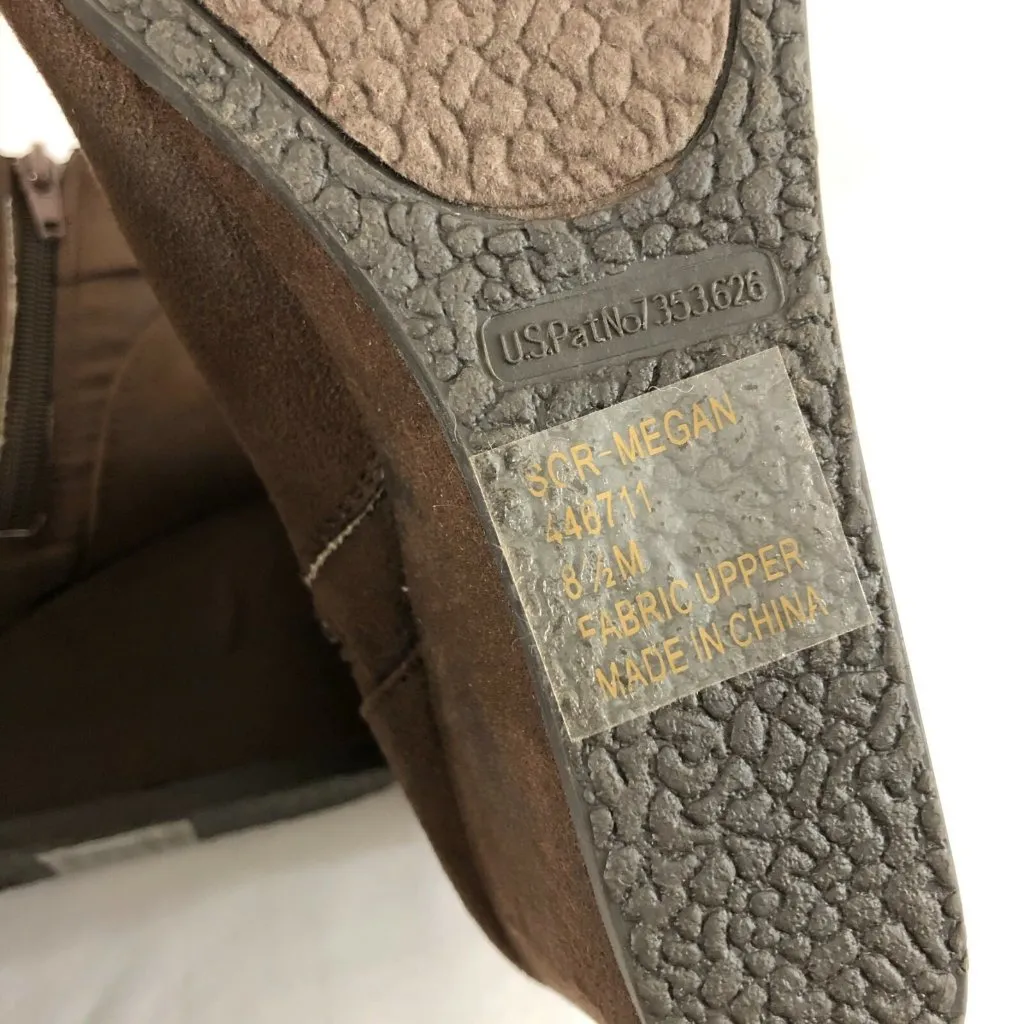 Sugar Womens Ankle Boots Booties Wedge Heel Faux Suede Zipper Buckle Brown 8.5 - Image 8