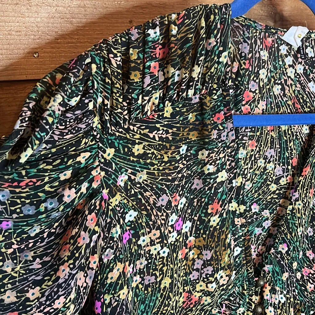 Anthropologie Valencia Multi Floral Maxi Dress Akemi + Kin Duster Button V Neck - Image 5