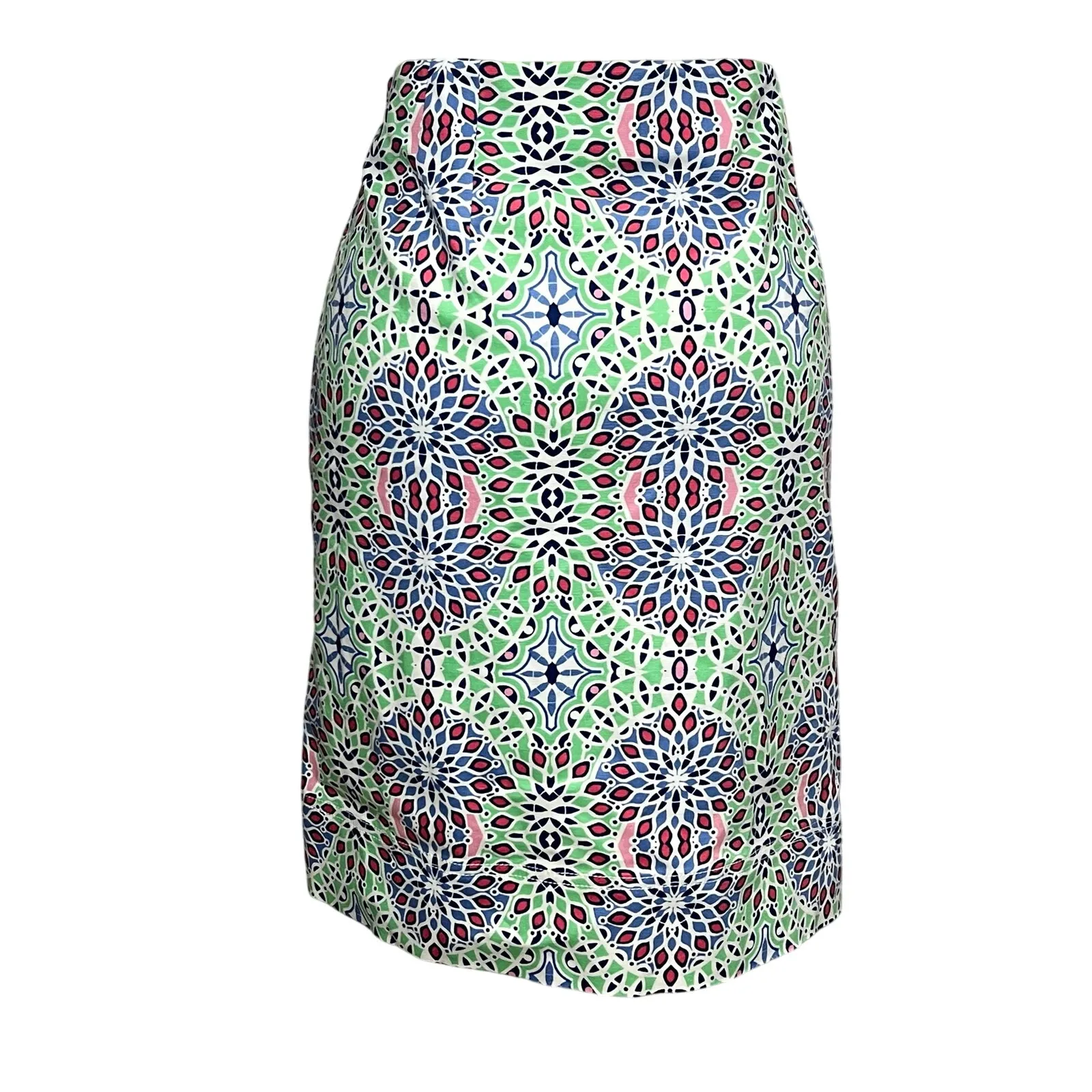Talbots Skirt Womens 12 Green Blue Kaleidoscope Floral Lined Preppy Classic Boho - Image 5