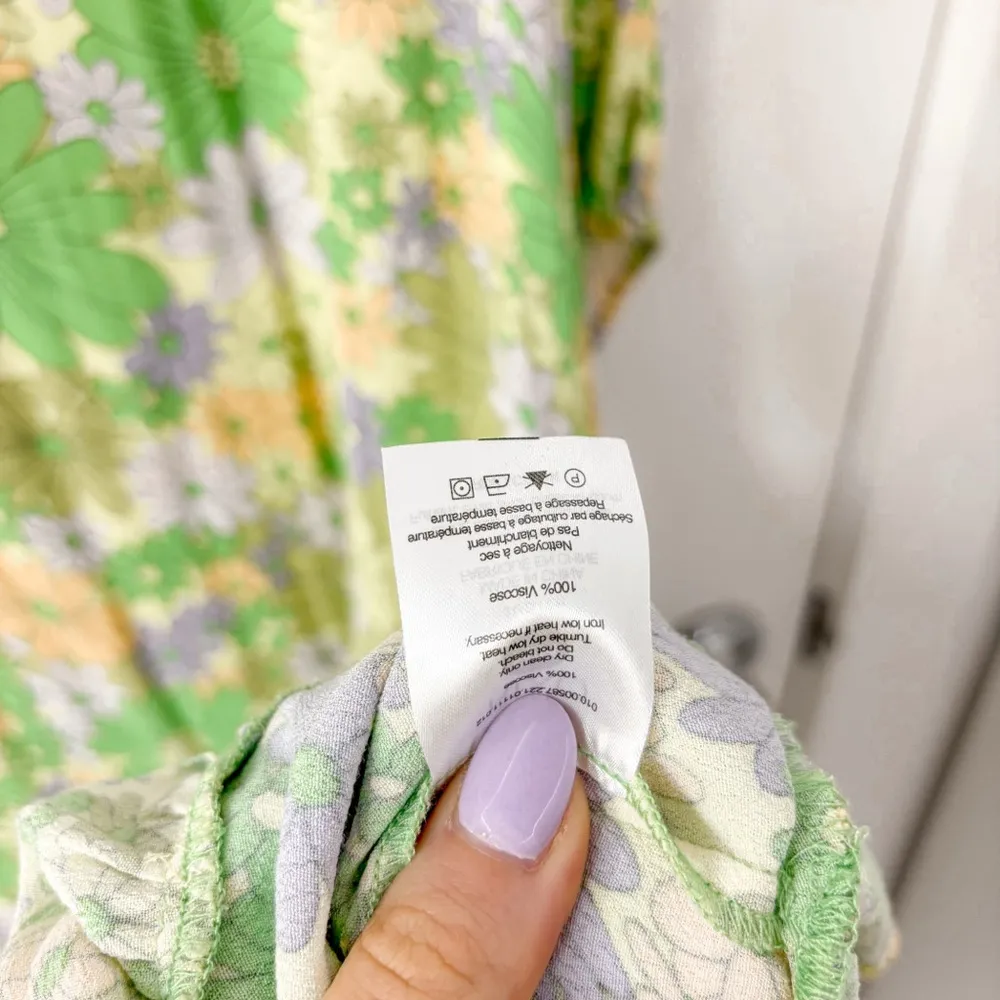 Rixo Judith Dress Floral Long Sleeve Midi Green Size M - Image 5