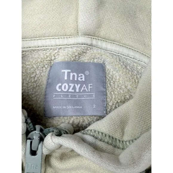 TNA Cozy AF Fleece Zip Up Hoodie Sweatshirt Beige Casual Comfort Size 2 Tan - Image 2