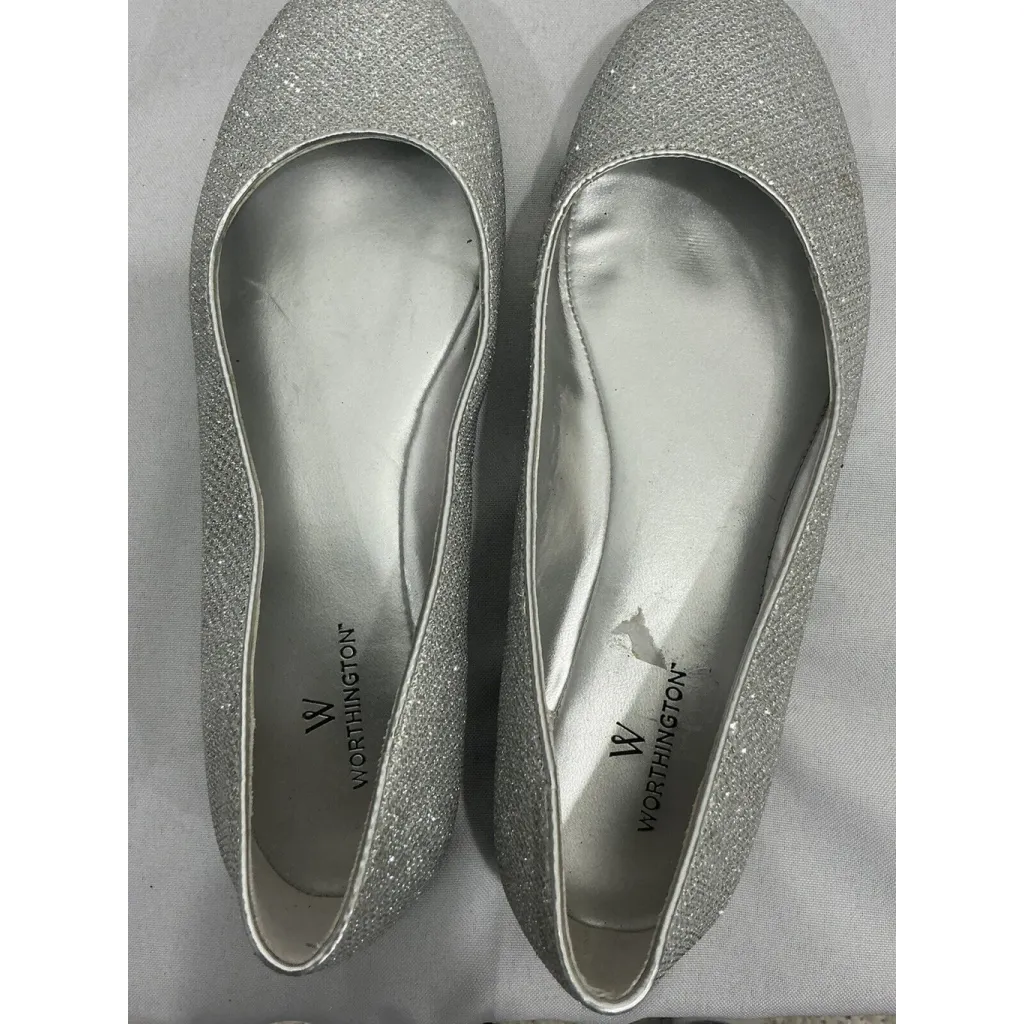 Womans Worthington Size 6.5 M Silver Sparkly Slip On Flats 741744 - Image 5